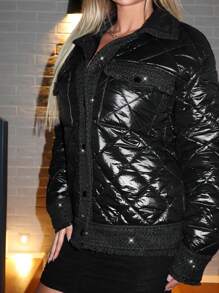 SHEIN SXY Button Front Quilted Coat