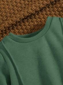 SHEIN Leap Crew 男婴针织休闲圆领长袖运动衫和长裤两件套，中等厚度 - 綠色 - 查看 7