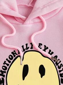 SHEIN EZwear 卡通和標語圖案袋鼠口袋抽繩保暖連帽衫 - 淺粉色 - 查看 3