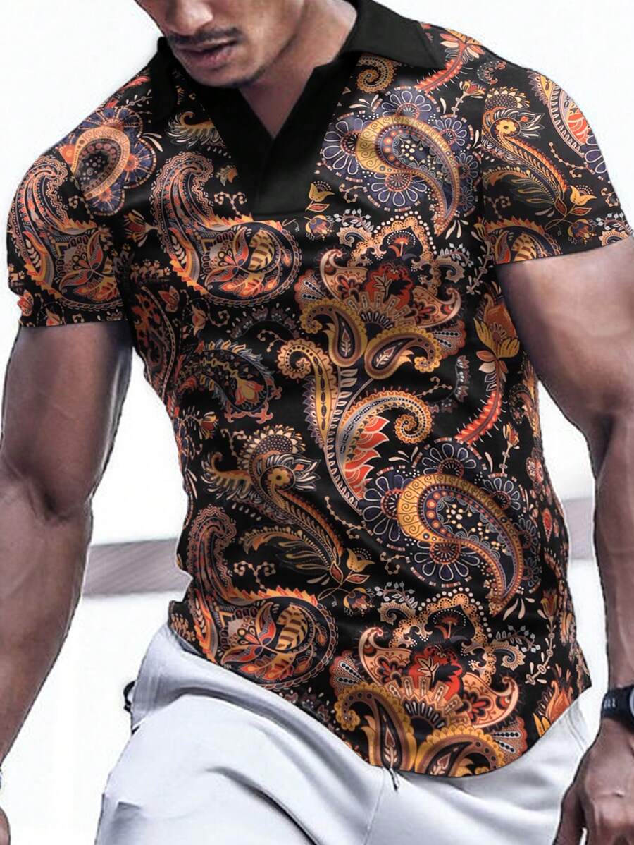 Men Paisley Print Polo Shirt - Multicolor - View 1