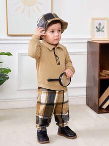 SHEIN 男嬰POLO衫&格紋長褲&帽