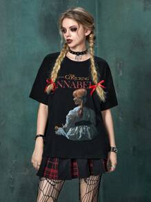 Annabelle | ROMWE Slogan Đồ họa Hình Áo thun - màu đen - Xem 1