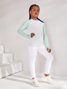 Tween Girl Two Tone Raglan Sleeve Active T-shirt & Leggings & Shorts - Multicolor - View 4