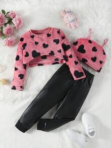 SHEIN Cô Gái Trẻ In Trái tim Cami ngọn & Quần & Áo thun - Hồng - Xem 7