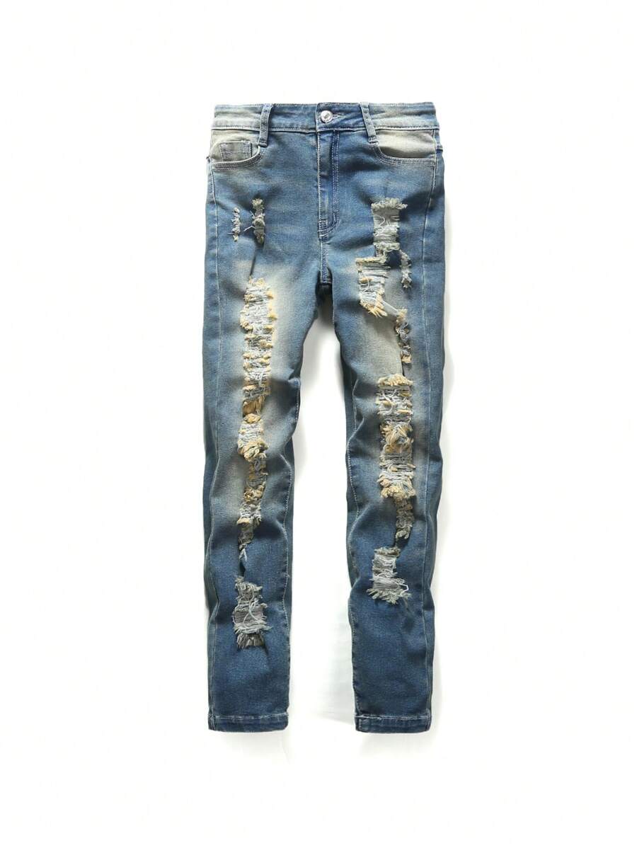 Cậu bé Tween Rách Denim mùa giặt Quần jean - Rửa tối - Xem 1