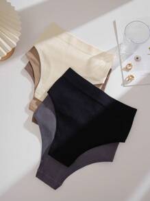 Women's Casual Comfy Plain High Waisted Briefs Multicolor Fabric Underwear With Slight Stretch - Multicolor - View 3