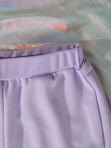 SHEIN Tween Girl Flap Pocket Side Cargo Pants - Mauve Purple - View 6