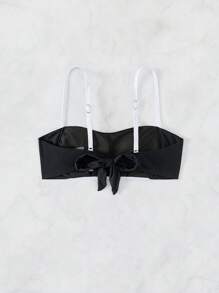 SHEIN Swim 撞色滾邊比基尼泳裝上衣 - 黑與白 - 查看 6