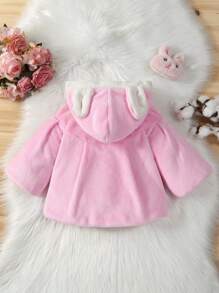 SHEIN 女小童3D耳朵設計連帽法蘭絨夾克 - 粉色 - 查看 2