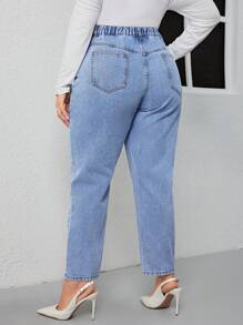 SHEIN Frenchy 大碼高腰媽媽牛仔褲 - 淺色水洗藍 - 查看 2