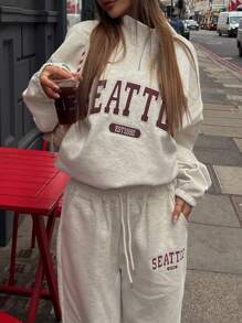 DAZY Women Stand Collar Half Zip Fleece Sweatshirt, Versatile Fall,Winter