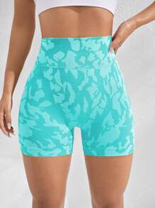 Core Rhythm Camo Print Wideband Waist Sports ShortsWomen Sweat Short, Gym Short, Biker Short - Mint Green - View 4
