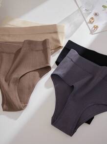 Women's Casual Comfy Plain High Waisted Briefs Multicolor Fabric Underwear With Slight Stretch - Multicolor - View 5