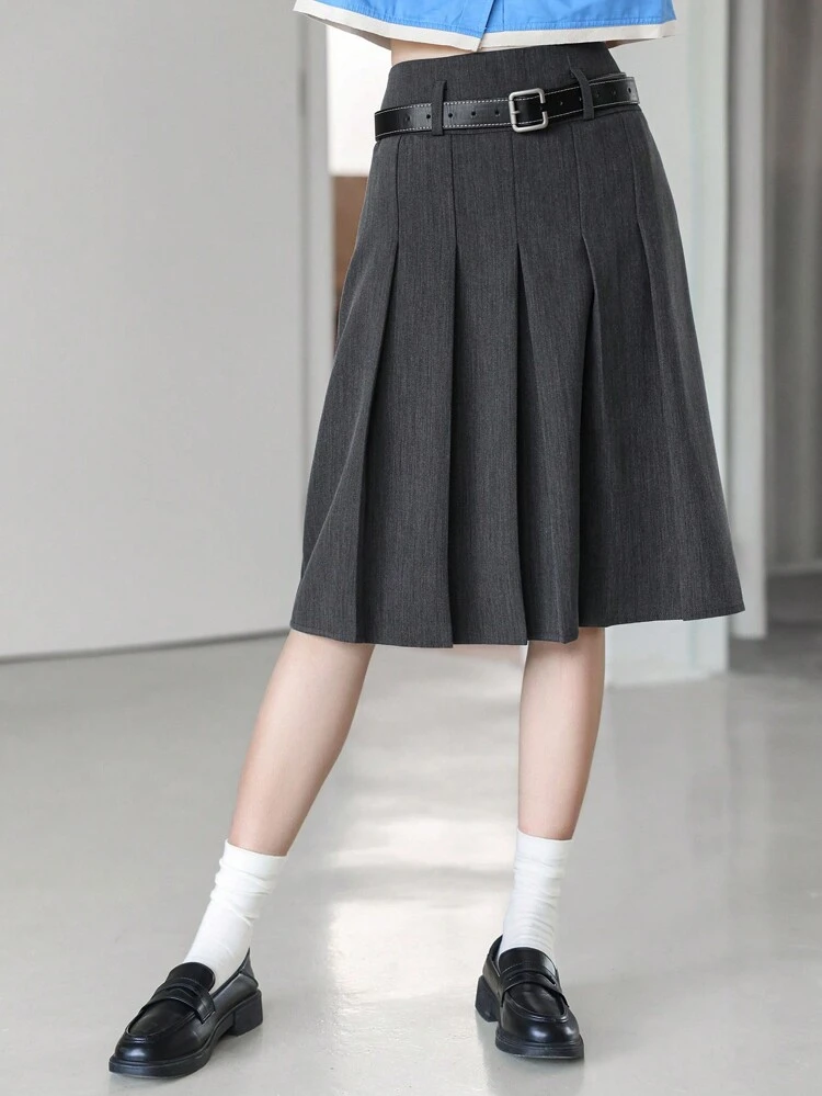 High Waist Pleated Skirt Without Belt