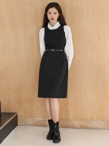 DAZY Chất rắn Váy không tay Không có áo lót - màu đen - Xem 8