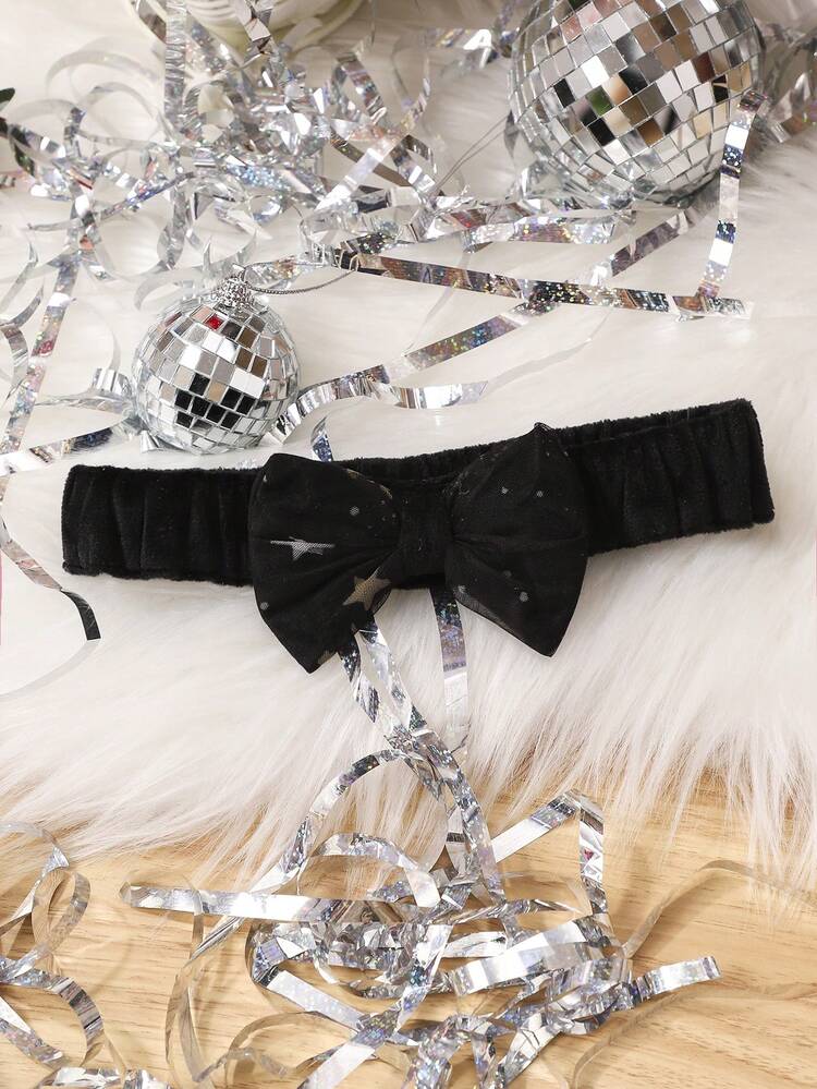 Baby Girl Bow Front Contrast Mesh Dress With Headband