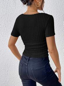 SHEIN Frenchy Square Neck Ruched Side Tee