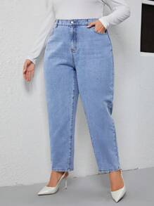 SHEIN Frenchy 大碼高腰媽媽牛仔褲 - 淺色水洗藍 - 查看 5