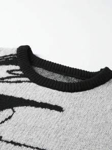 Manfinity Hypemode Men Letter Pattern Sweater - Black and White - View 4