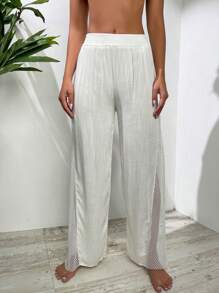 Contrast Mesh Cover Up Pants - White - View 1
