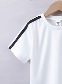 SHEIN Young Boy Antler Print Contrast Side Seam Tee & Sweatpants - Multicolor - View 3