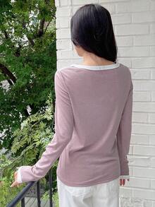 DAZY 拼接邊T恤 - 粉色 - 查看 5