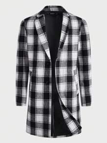 Manfinity VCAY Men Plaid Print Lapel Collar Overcoat, For Fall Winter - Multicolor - View 1