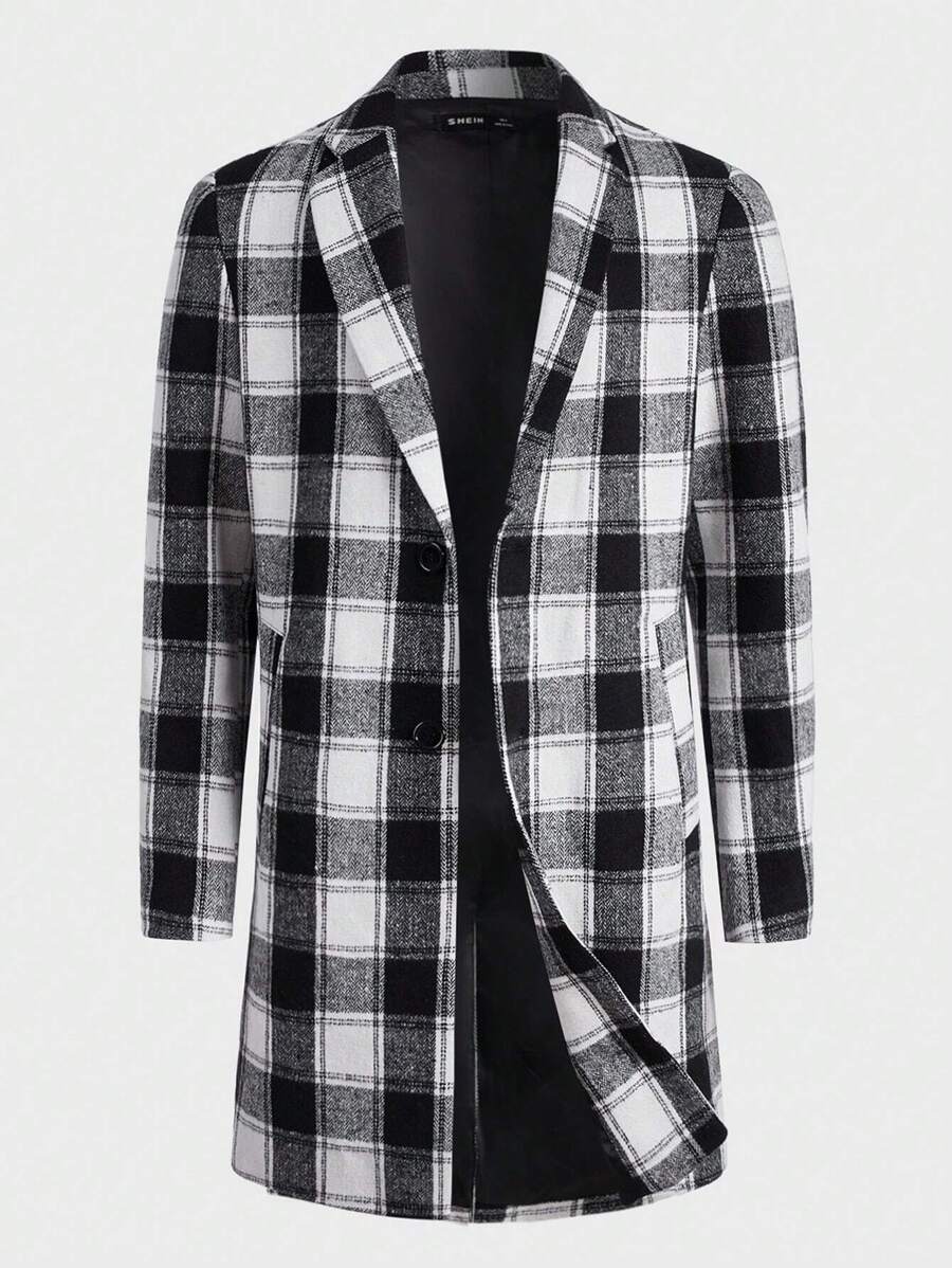 Manfinity VCAY Men Plaid Print Lapel Collar Overcoat, For Fall Winter - Multicolor - View 1