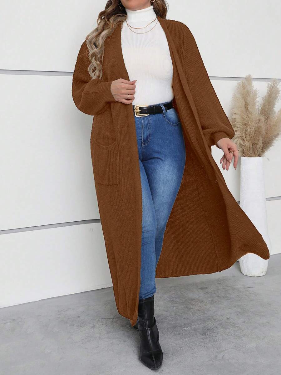 Mulvari 大码落肩口袋贴花开衫 - 咖啡棕 - 查看 1