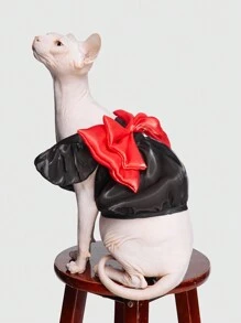 ROMWE Pet Dress Strap & Flutter Sleeve Red Butterfly Satin Black Formal Skirt - Multicolor - View 5