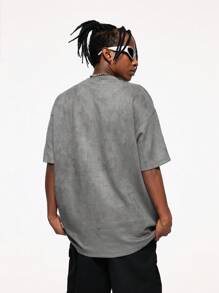 INFLATION Men Letter Graphic Drop Shoulder Tee, Emo, Fall - Dark Grey - View 2