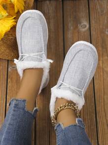 女性時尚毛絨襯裡戶外休閒運動鞋適用於秋天和冬天 - 淺灰色 - 查看 5