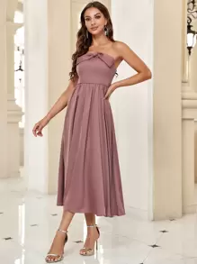 SHEIN Belle Twist Front Tube Dress, Semi Formal Dress - Dusty Pink - View 6