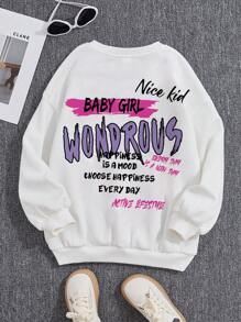 SHEIN Tween Girl Slogan Graphic Drop Shoulder Sweatshirt - White - View 1