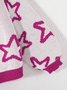 SHEIN 青少年女孩星星圖案落肩袖前紐扣開襟衫 - 彩色 - 查看 3