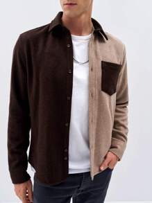 RueChic Men 1pc Two Tone Pocket Patched Shacket - Chocolate Brown - View 1