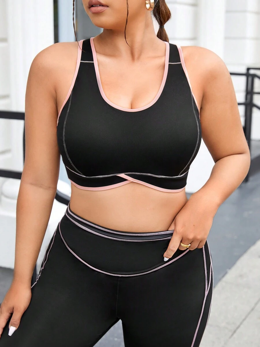 Yoga Basic Plus Contrast Binding Racer Back Sports Bra