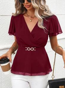 SHEIN Clasi Áo sơ mi nữ - Màu Đỏ Sâu - Xem 5