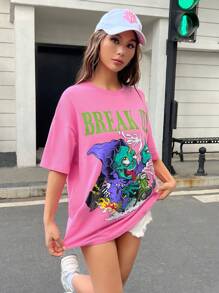 Muchica 骷髏頭和字母圖案落肩T恤 - 玫紅色 - 查看 3