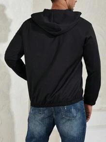 Manfinity Homme Men Plus Letter Graphic Half Zip Hooded Jacket - Black - View 2