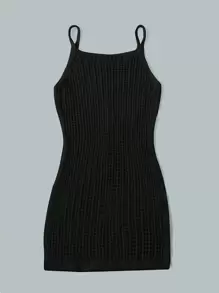 女大童素色針織罩衫洋裝 - 黑色 - 查看 2