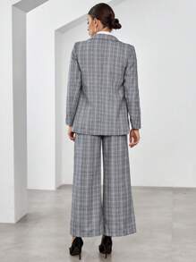 SHEIN Privé Plaid Print Lapel Neck Blazer & Wide Leg Pants - Multicolor - View 2