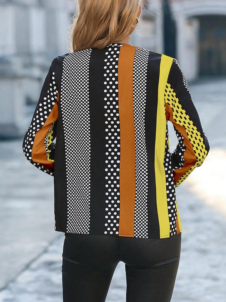 Polka Dot Print Notched Neckline Blouse