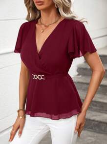 SHEIN Clasi Áo sơ mi nữ - Màu Đỏ Sâu - Xem 3