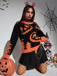 PUNK Hoa văn Halloween Thả vai Áo len - Nhiều màu - Xem 1
