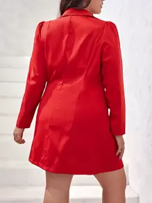 SHEIN Privé Plus Double Breasted Blazer & Skirt - Red - View 2