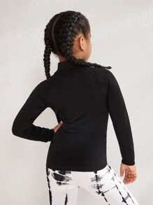 SHEIN Cô gái Tween Cổ giả Dây kéo Hoạt động Áo khoác - màu đen - Xem 2