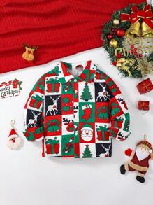 SHEIN Young Boy Christmas Print Button Front Shirt - Multicolor - View 1