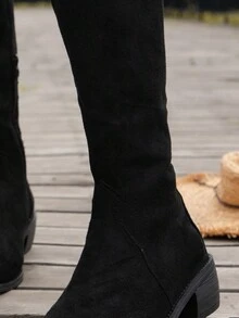 Botas Vaqueras Negras De Tacón Bajo Para Mujer De Moda - Negro - Ver 6