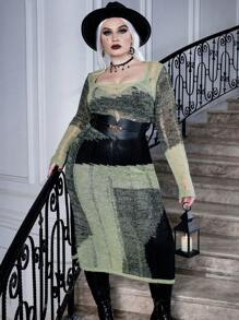 Calvaya 大碼萬聖節撞色毛衣洋裝不附腰帶 - 彩色 - 查看 6